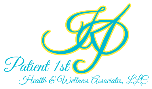 A blue and yellow logo for the client 1 st health & wellness associates.
