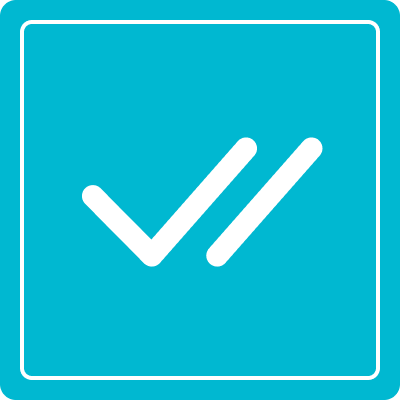A blue square with an image of a check mark.