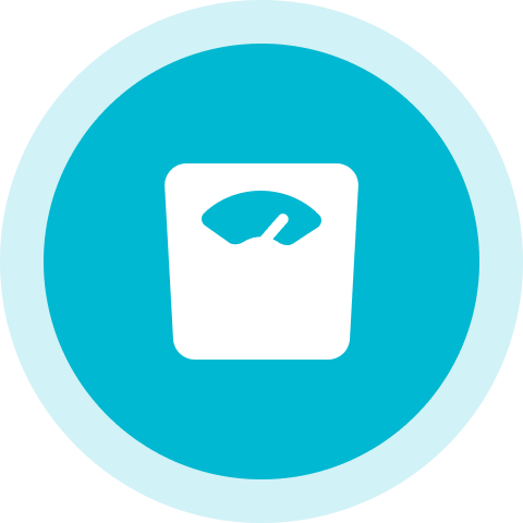 A blue circle with an image of a scale