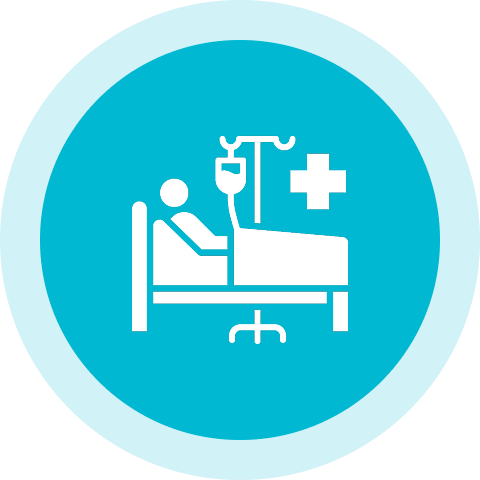 A hospital bed with an infusion pump and a patient.